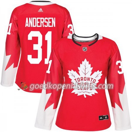 Toronto Maple Leafs Frederik Andersen 31 Adidas 2017-2018 Rood Alternate Authentic Shirt - Dames